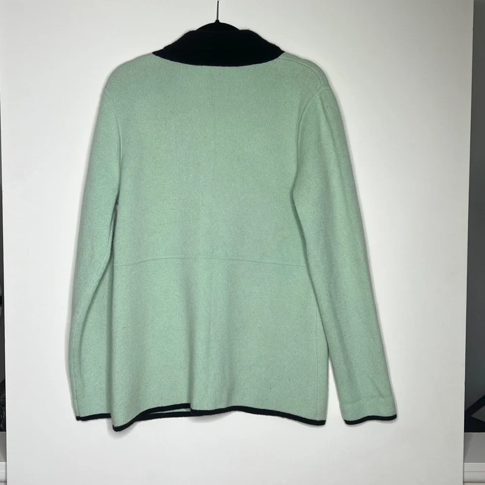 Belford Sz L 100% Cashmere Front Button Cardigan Sweater Jacket Black Teal